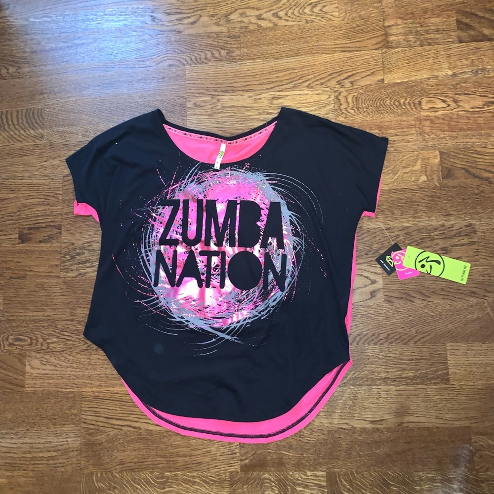 NWT! Zumba Fitness Pink & Black Workout Tee